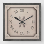 Rustic Farmhouse Kitchen Roman Numeral Wall Clock スクエア壁時計 (正面)