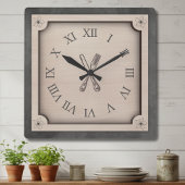 Rustic Farmhouse Kitchen Roman Numeral Wall Clock スクエア壁時計