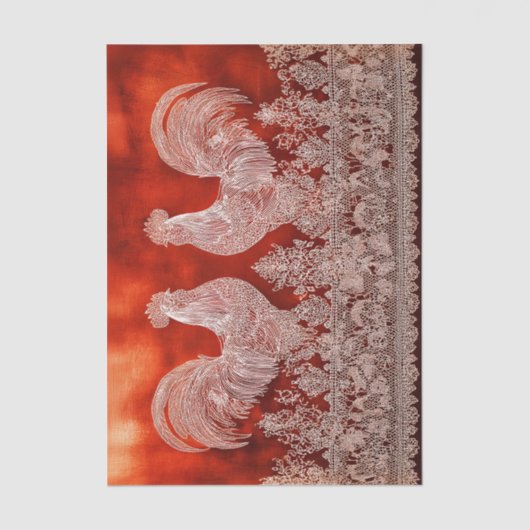 Rustic Farmhouse Lace Roosters EJ9 Decoupage 薄葉紙 (正面)