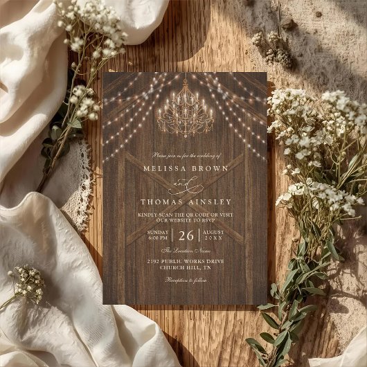 Rustic Farmhouse Lights Vintage QR Code Wedding 招待状
