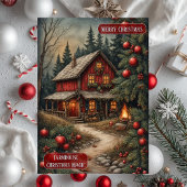 Rustic Farmhouse Magic Christmas Cottage Burlap  シーズンカード