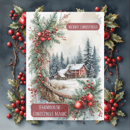 Rustic Farmhouse Magic Christmas Country Berries シーズンカード