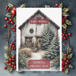 Rustic Farmhouse Magic Christmas Country Pine Tree シーズンカード
