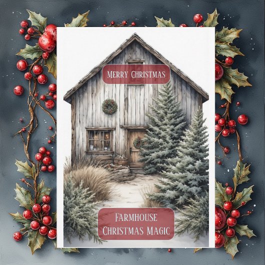 Rustic Farmhouse Magic Christmas Country Pine Tree シーズンカード