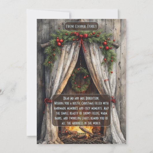 Rustic Farmhouse Magic Christmas Fireplace Hearth  シーズンカード (裏面)