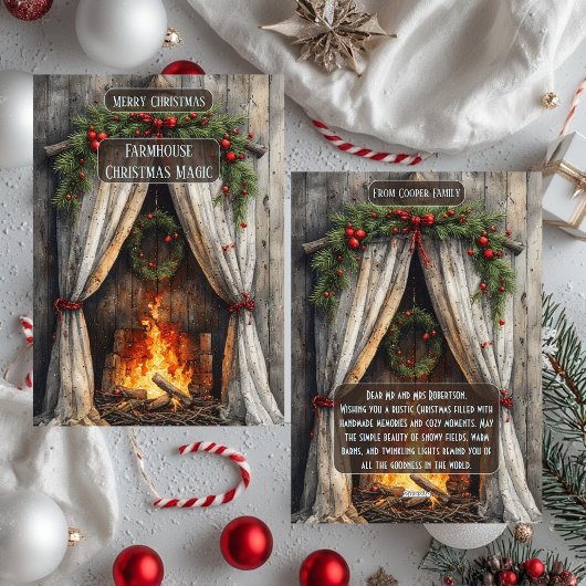 Rustic Farmhouse Magic Christmas Fireplace Hearth  シーズンカード