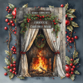 Rustic Farmhouse Magic Christmas Fireplace Hearth シーズンカード