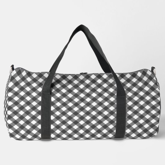 Rustic Farmhouse Monochrome Buffalo Check Geometri ダッフルバッグ (正面)