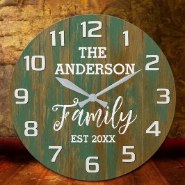 Rustic Farmhouse Personalized Family Name Vintage  ラージ壁時計