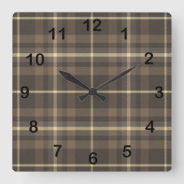Rustic Farmhouse Plaid Tartan in Beige & Brown スクエア壁時計