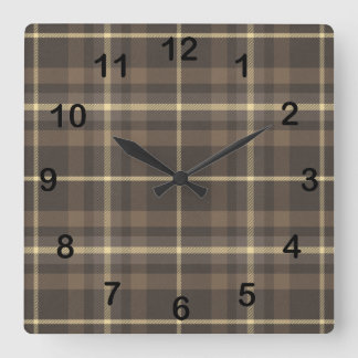 Rustic Farmhouse Plaid Tartan in Beige & Brown スクエア壁時計