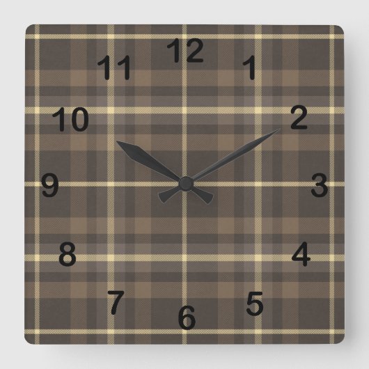 Rustic Farmhouse Plaid Tartan in Beige & Brown スクエア壁時計 (正面)
