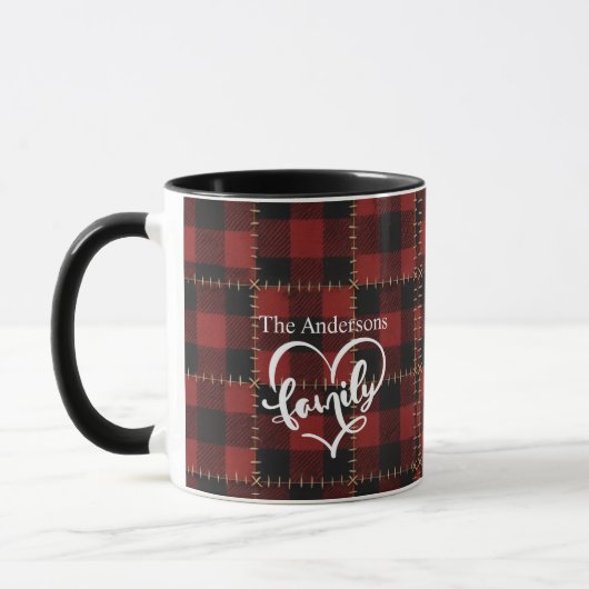 Rustic Farmhouse Red Buffalo Plaid Family Name  マグカップ (左)