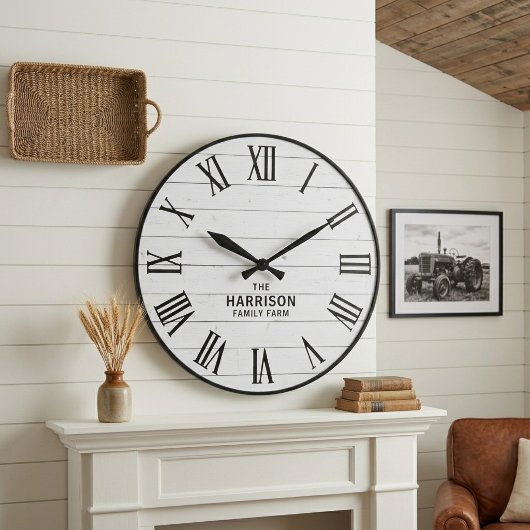 Rustic Farmhouse Roman Numeral Wall Clock ラージ壁時計