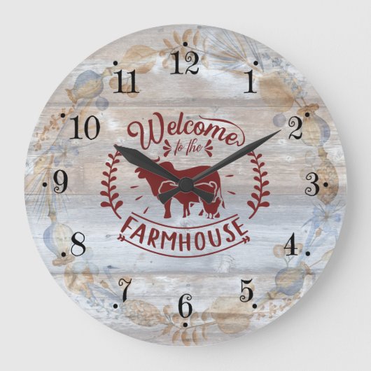 Rustic Farmhouse Rooster Wall Clock ラージ壁時計 (正面)