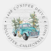 Rustic Farmhouse Truck | クリスマス住所ラベル ラウンドシール (正面)