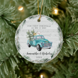 Rustic Farmhouse Truck | 結婚して初めてのクリスマス Mr & Mrs セラミックオーナメント