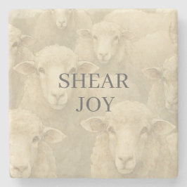 Rustic Farmhouse Watercolor Sheep Ivory Tone ストーンコースター