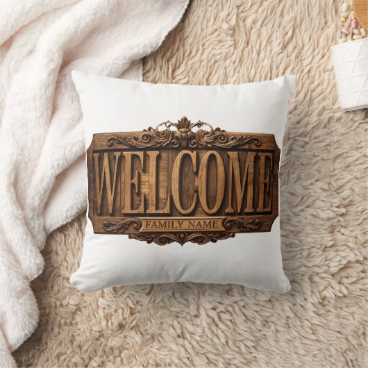 Rustic Farmhouse "Welcome" Sign with Personalized  クッション (ブランケット)