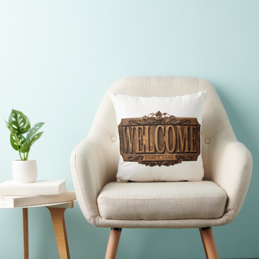 Rustic Farmhouse "Welcome" Sign with Personalized  クッション (椅子)