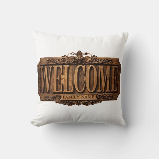 Rustic Farmhouse "Welcome" Sign with Personalized  クッション (正面)