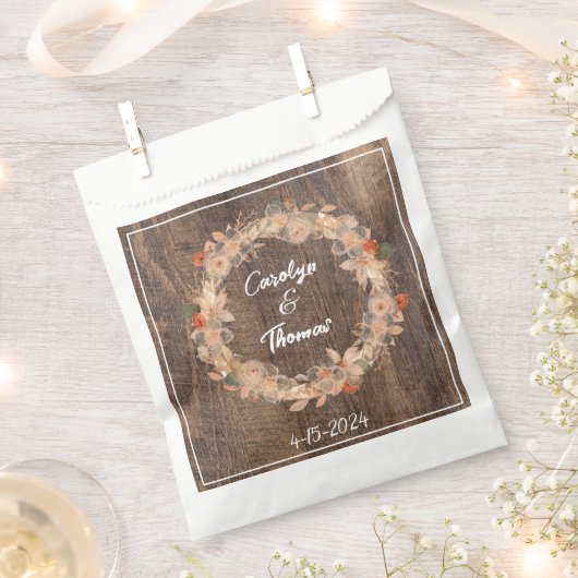 Rustic Farmhouse Wood Grain Pink Flowers Wedding  フェイバーバッグ (クリップ留めされた状態)