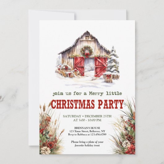 Rustic Farmhouse Yuletide Party Invitation 招待状 (正面)