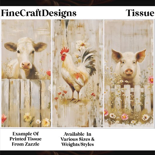 Rustic Farmyard Cow Rooster Pig FD1 Decoupage 薄葉紙