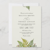 Rustic Fern Forest Greenery Modern QR Code Wedding 招待状 (正面)