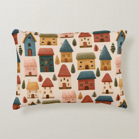 Rustic Festive Christmas Houses Seamless Pattern アクセントクッション (正面)