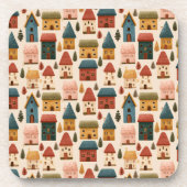 Rustic Festive Christmas Houses Seamless Pattern コースター (正面)