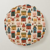 Rustic Festive Christmas Houses Seamless Pattern ラウンドクッション (裏面)