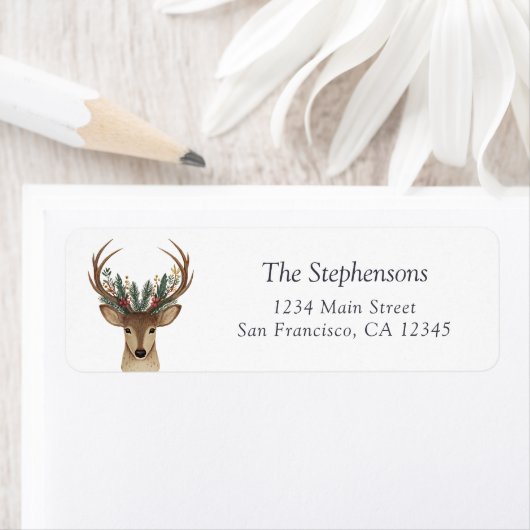 Rustic Festive Deer Return Address ラベル (インサイチュ)