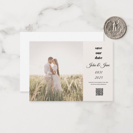 Rustic Field Photo Save the Date with QR Code ノートカード (正面/裏面インサイチュ)