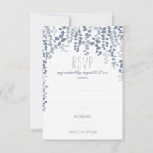 Rustic Floral ウェディング RSVP / 返信カード（ダスティブルー）