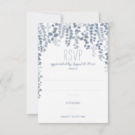 Rustic Floral ウェディング RSVP / 返信カード(ダスティブルー)