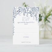 Rustic Floral ウェディング RSVP / 返信カード(ダスティブルー) (スタンド正面)