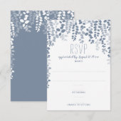 Rustic Floral ウェディング RSVP / 返信カード(ダスティブルー) (正面/裏面)