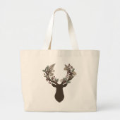 Rustic Floral Antlers Stag Jumbo Tote ラージトートバッグ (正面)