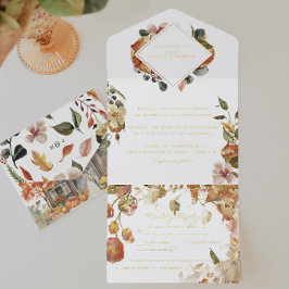 Rustic Floral Autumn Barn Wedding | 秋の葉 オールインワン招待状