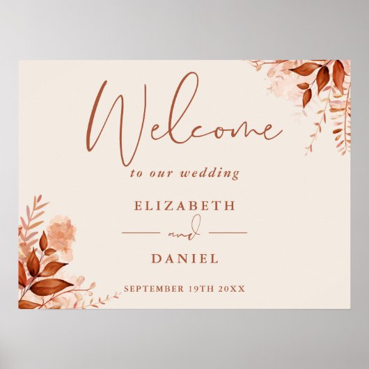 Rustic Floral Autumn Fall Wedding Welcome Sign ポスター (正面)
