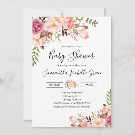 Rustic Floral Baby Shower 招待状 (正面)