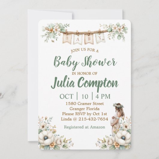 Rustic Floral Baby Shower Invitation  シーズンカード (正面)