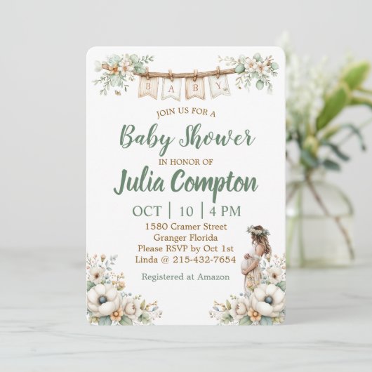 Rustic Floral Baby Shower Invitation シーズンカード (スタンド正面)