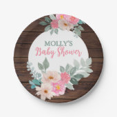 Rustic Floral Baby Shower Round Plate ペーパープレート (正面)
