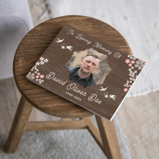 Rustic Floral Birds Custom Photo and Text Memorial ゲストブック