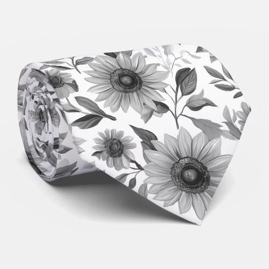 Rustic Floral Black And White Sunflower  ネクタイ (ロール)