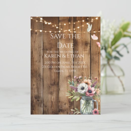 Rustic Floral Blossoms Save the Date Invitation  招待状 (スタンド正面)