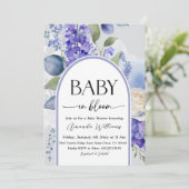 Rustic Floral Blue Baby in Bloom Boy Baby Shower 招待状 (スタンド正面)