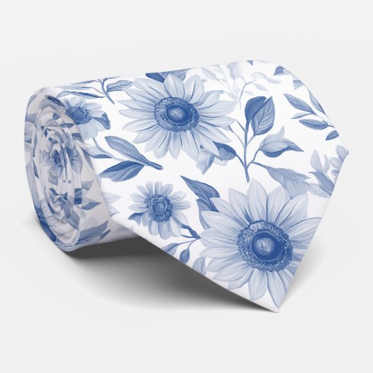 Rustic Floral Blue Sunflower  ネクタイ (ロール)